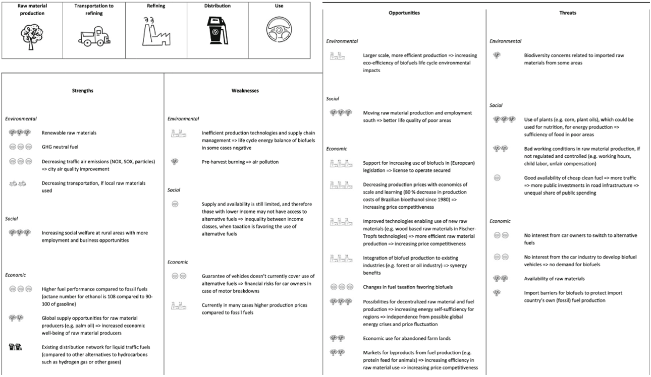 Schema einer Sustainability SWOT-Analyse nach (Pesonen, Horn 2013) 